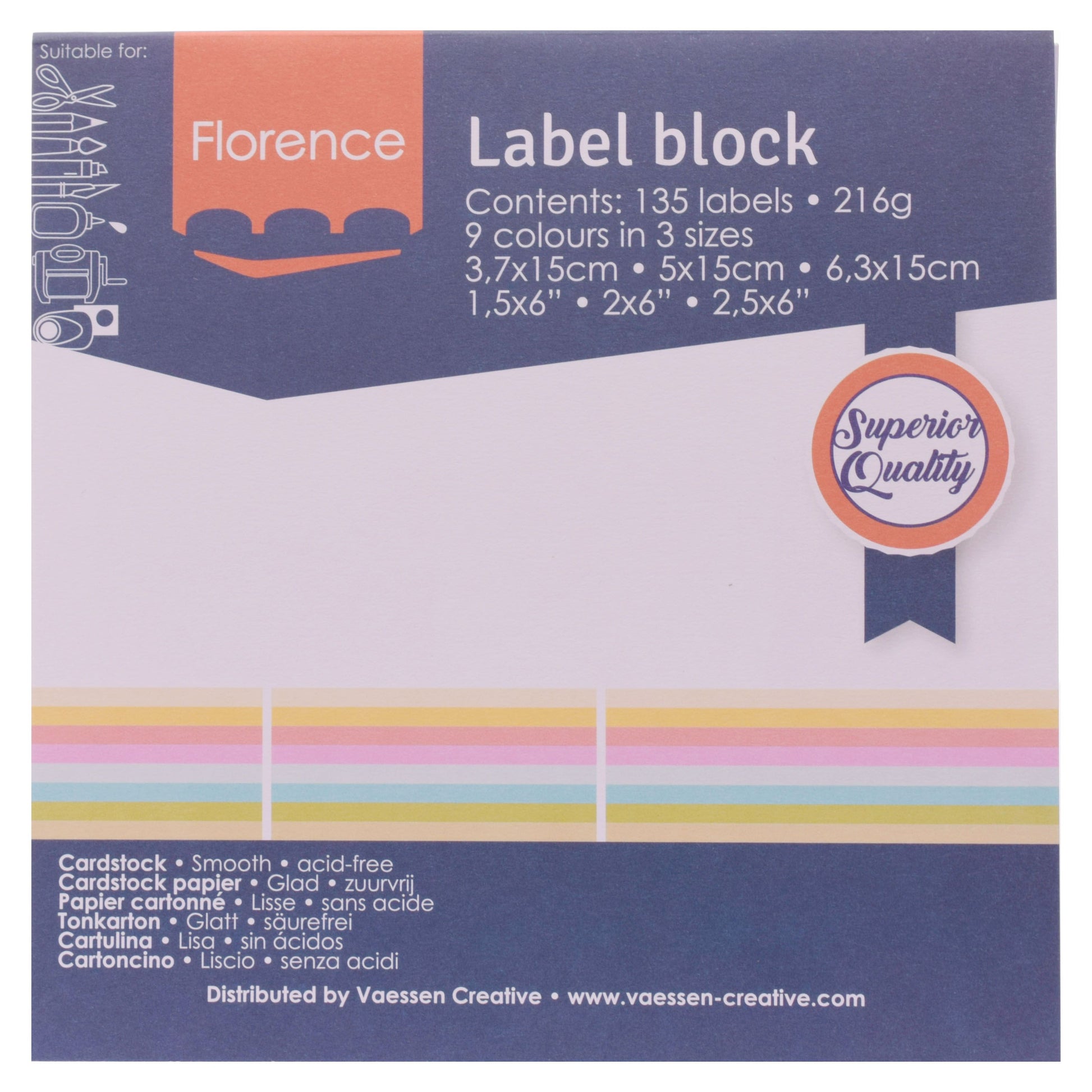 Florence • labelblok 216g pastels 135x