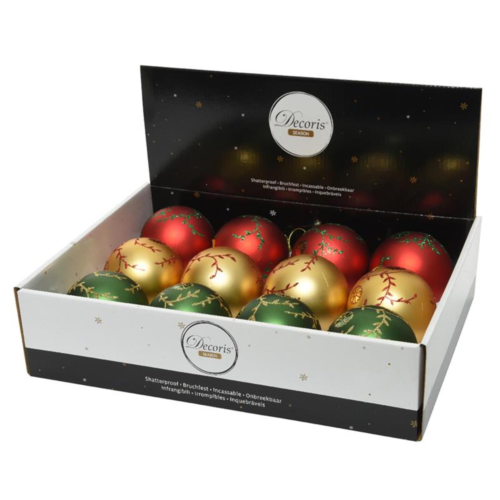 Decoris kerstballen mix 12st goud rood groen