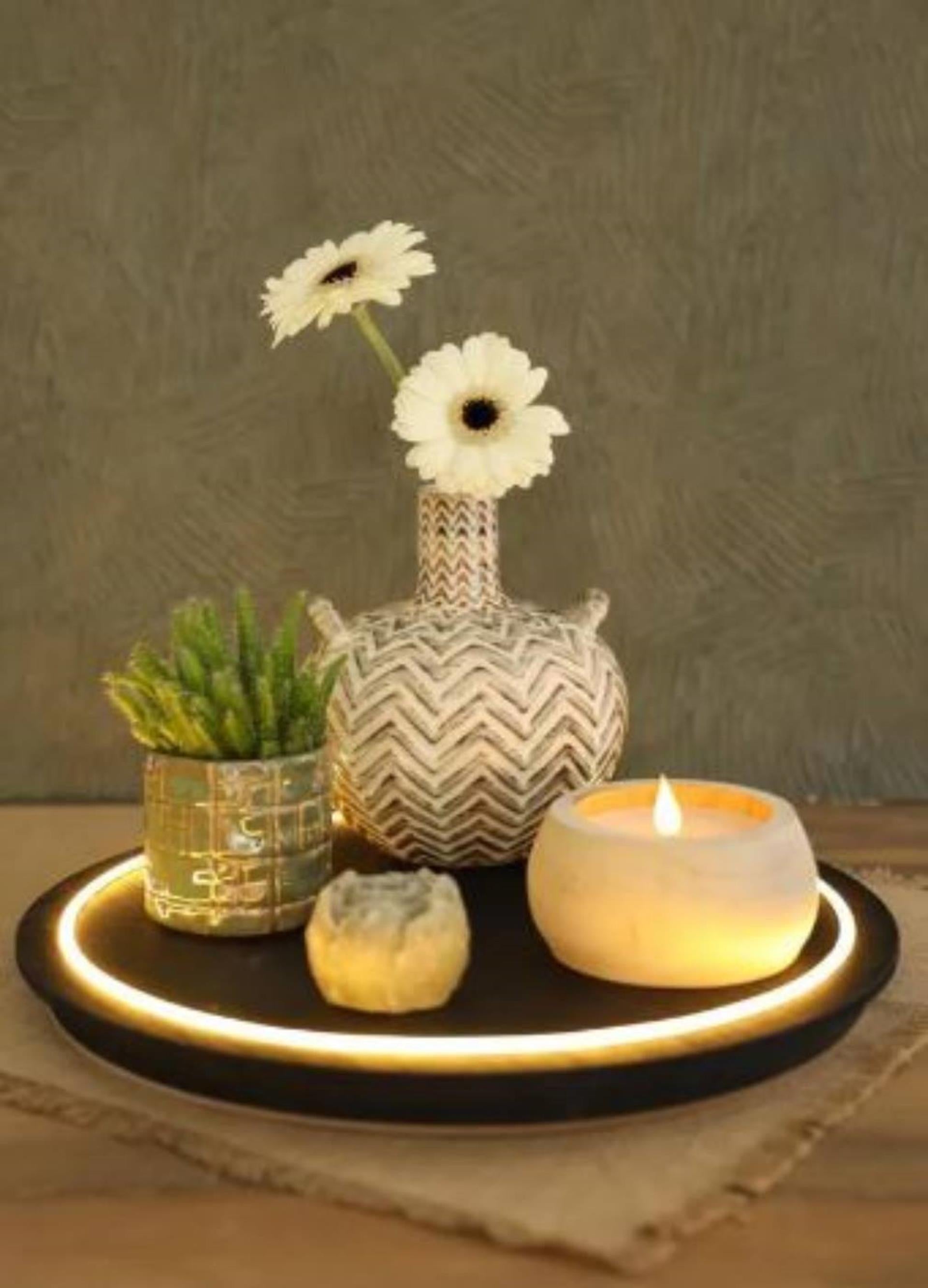 Ideas 4 seasons houten plaat met neonlicht ã˜28x2,6 cm touch bediening zwart