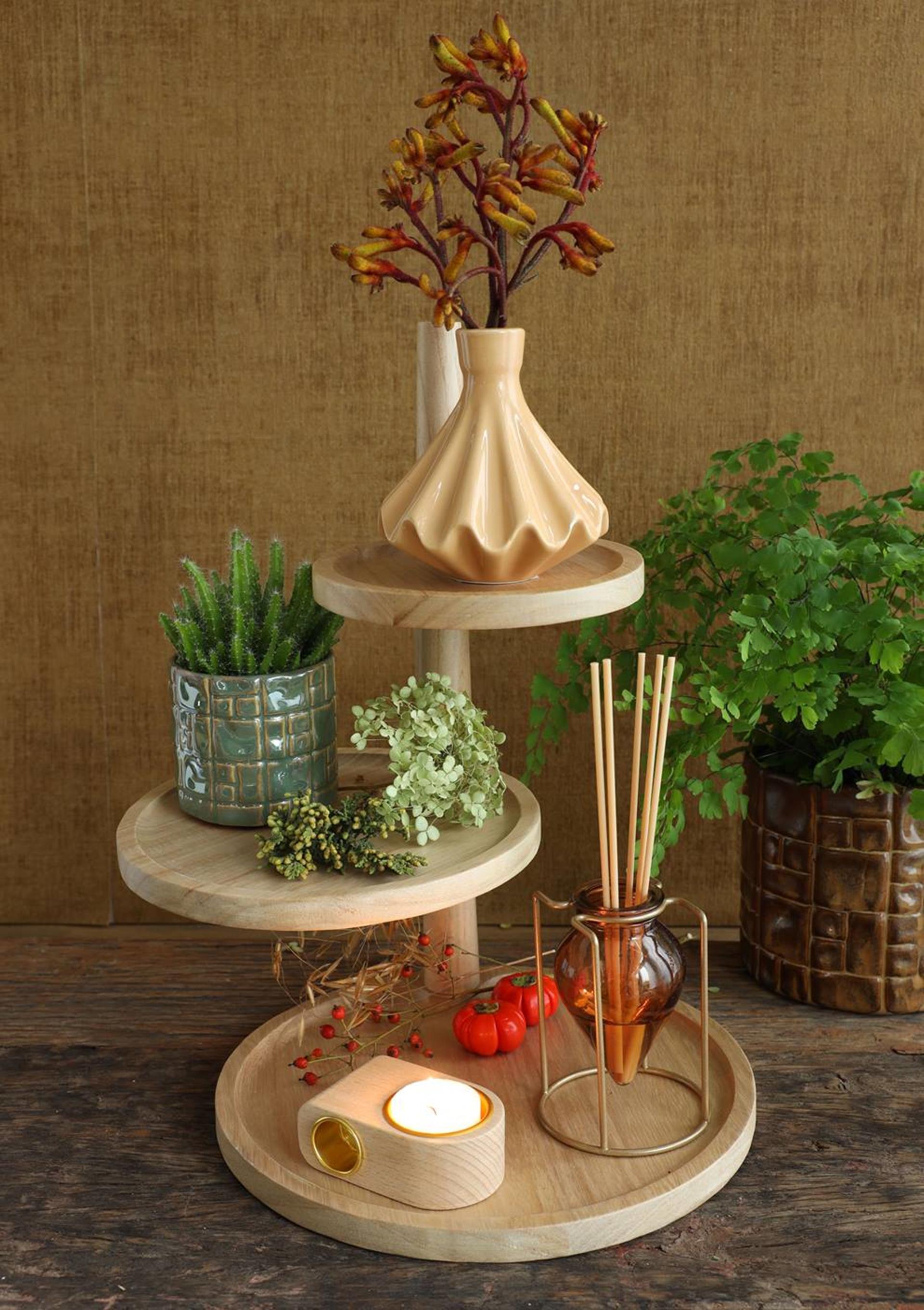 Ideas 4 seasons etagere hout met 3 plateaus h37, dia 25,5 20,5 15,5 cm