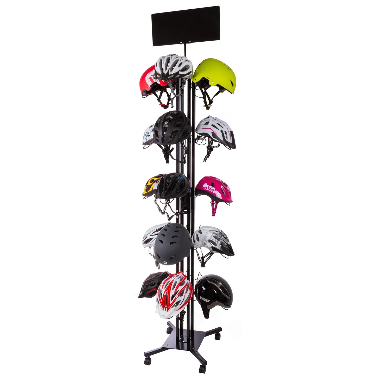 Verrijdbaar helmhaak display voor 20 fietshelmen