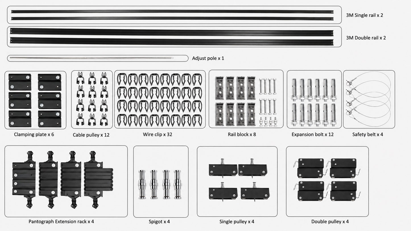 Falcon eyes plafond railsysteem b-3030d 3x3 m incl. 4 pantografen