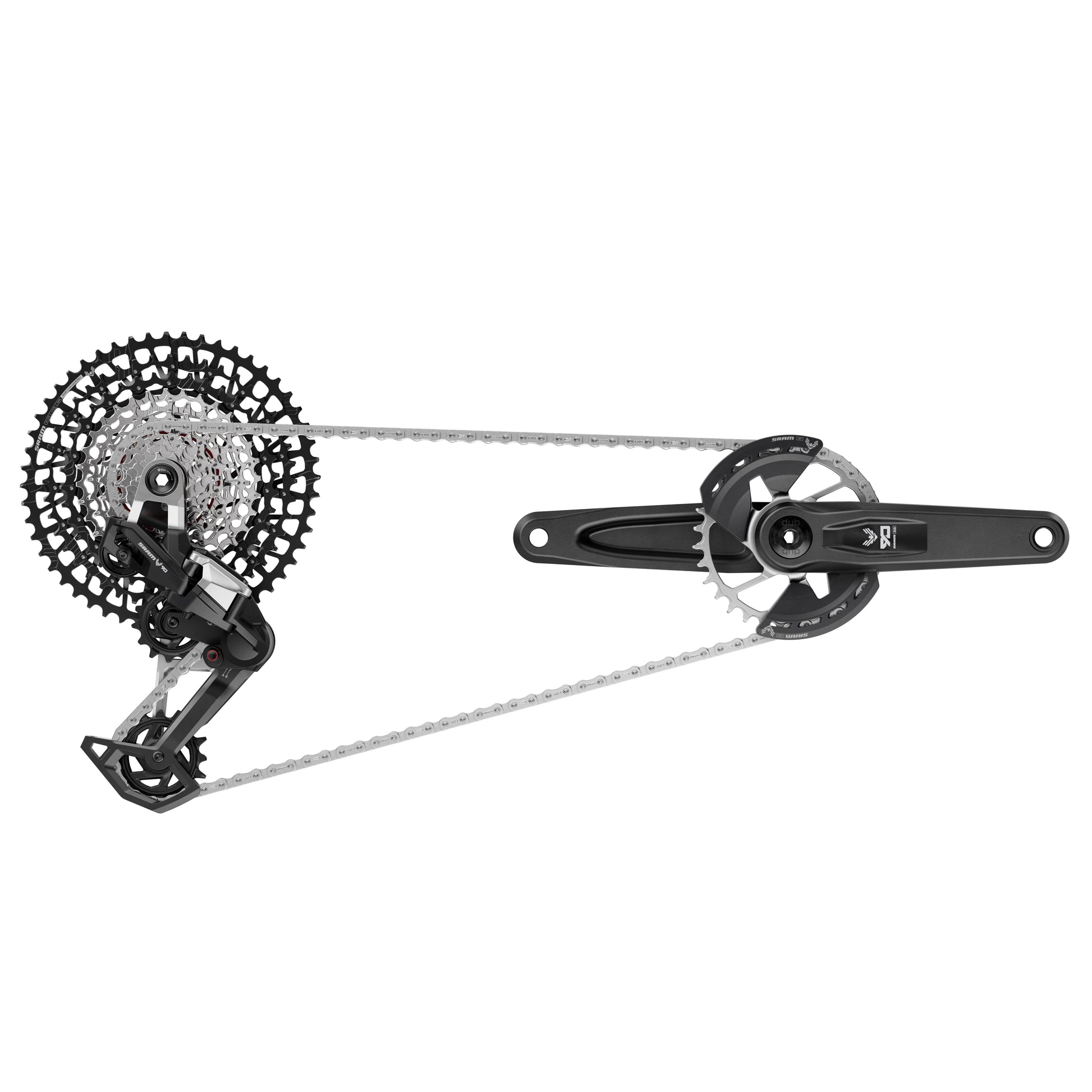 Sram groepset eagle 90 dub t-type inclusief: achterderailleur shifter crankset 165mm wide gx ketting cassette 10-52