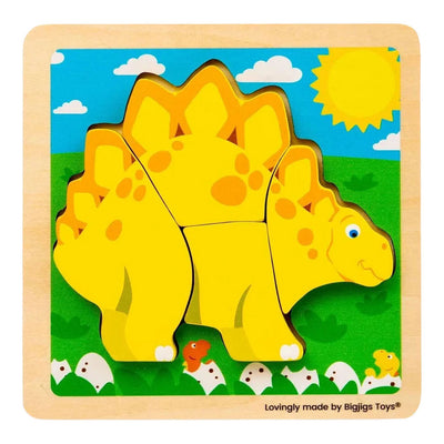 Bigjigs houten vormenpuzzel stegosaurus - 4st.
