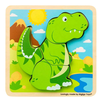 Bigjigs houten vormenpuzzel t-rex - 4st.