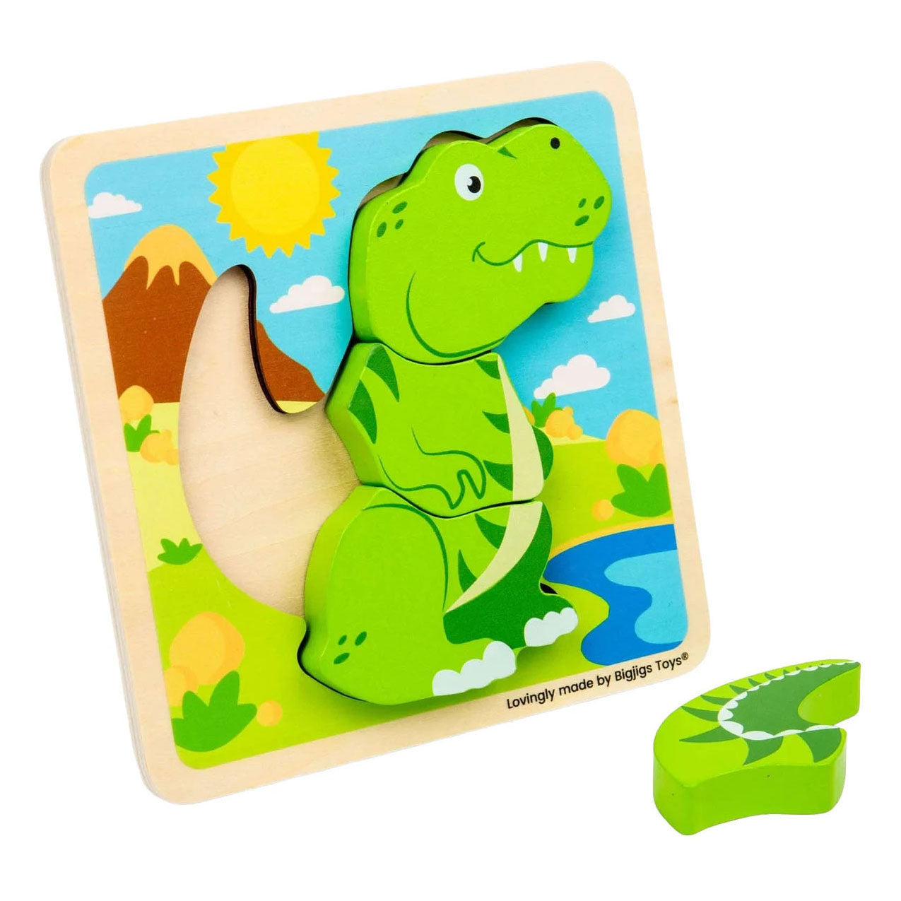 Bigjigs houten vormenpuzzel t-rex - 4st.