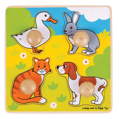 Bigjigs houten mijn eerste noppenpuzzel huisdieren - 4st.