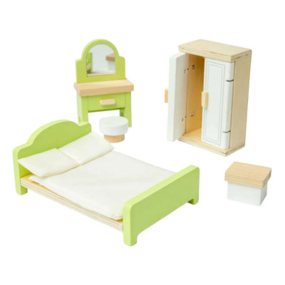 Bigjigs houten poppenhuis meubels slaapkamer - 5dlg.