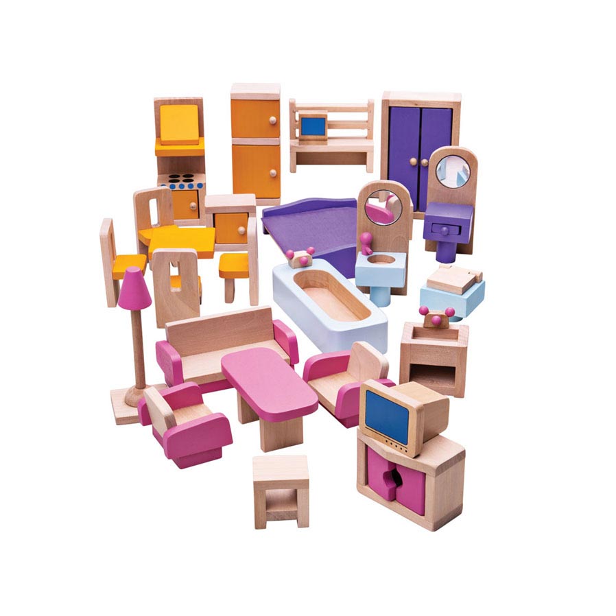 Bigjigs poppenhuis meubeltjes - - hout - meubels poppen - 26-delig