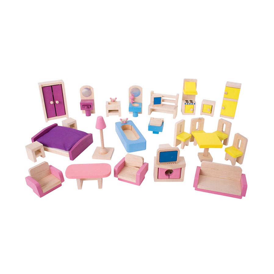 Bigjigs poppenhuis meubeltjes - - hout - meubels poppen - 26-delig