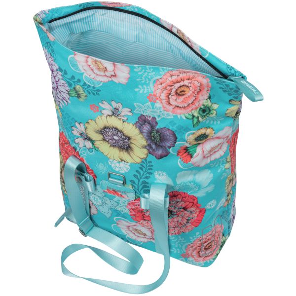 Basil Bloom Field fietsshopper, gerecycled PET, waterdicht, verstelbare schouderriem, laptopvak, 15-20L, sky blue