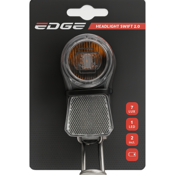 Edge koplamp swift 2.0 - 1 led met reflectie - incl. batterijen (op kaart verpakt)