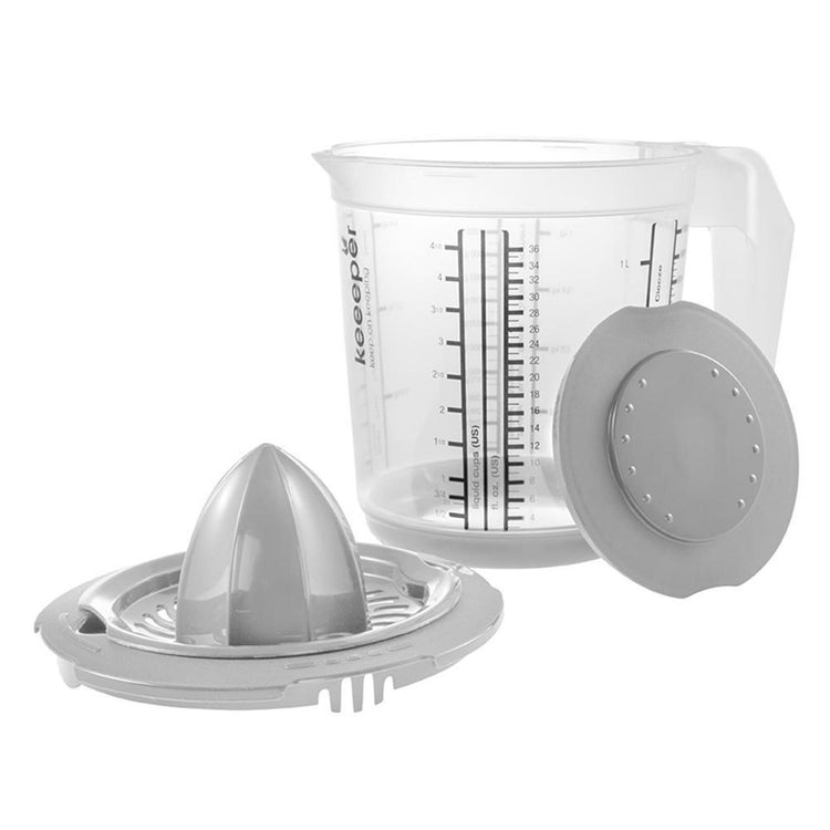 Keeeper kunststof maatbeker anti-slip 1l met deksel en citruspers ã˜14x15cm nordic grey
