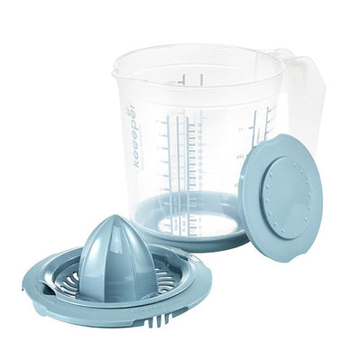 Keeeper kunststof maatbeker anti-slip 1l met deksel en citruspers ø14x15cm nordic blue