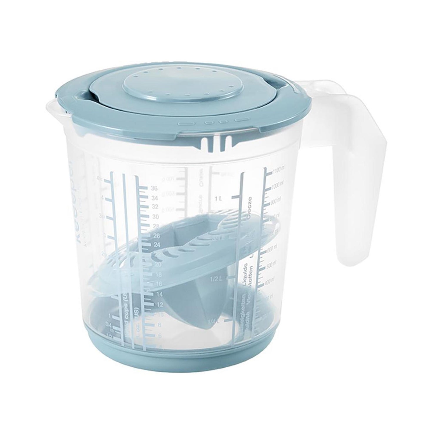 Keeeper kunststof maatbeker anti-slip 1l met deksel en citruspers ø14x15cm nordic blue