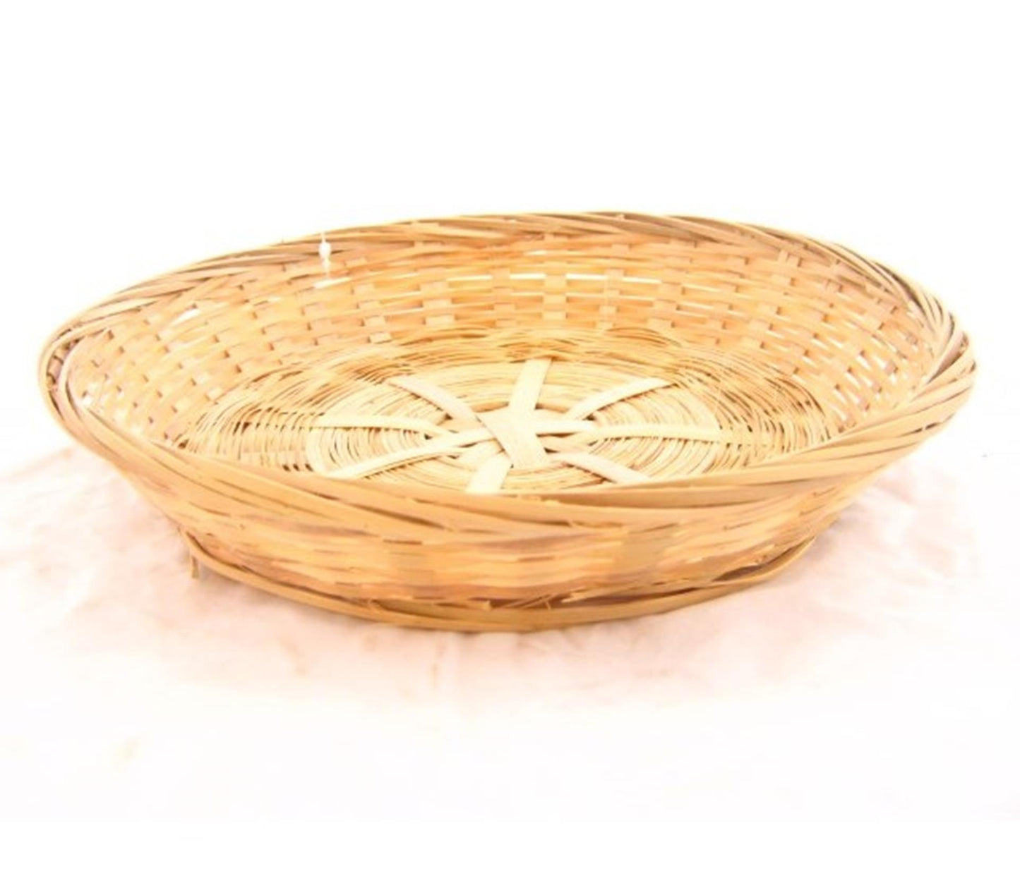 Baskin mand bamboe gevlochten rond laag 25x4cm