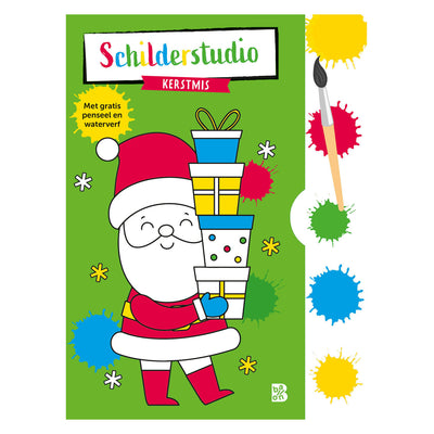 Standaard uitgeverij kleurboek met verfpalet en penseel kerstmis