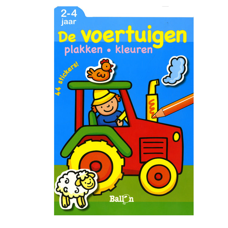 Standaard uitgeverij plakken en kleuren - de voertuigen, 2-4 jaar