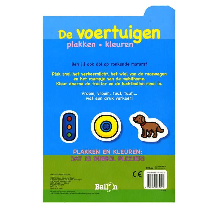 Standaard uitgeverij plakken en kleuren - de voertuigen, 2-4 jaar