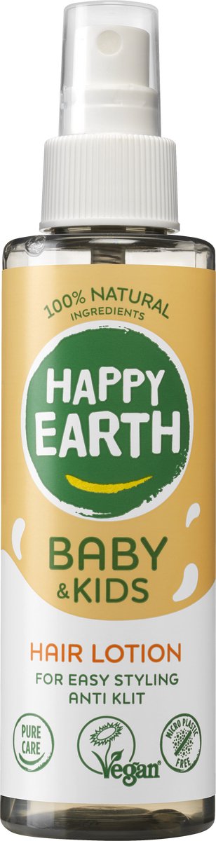 Happy earth haarlotion baby kids - 100% natuurlijke ingrediënten - anti-klit spray - klitten en pluis verminderen - ook geschikt voor krullend haar - 150ml