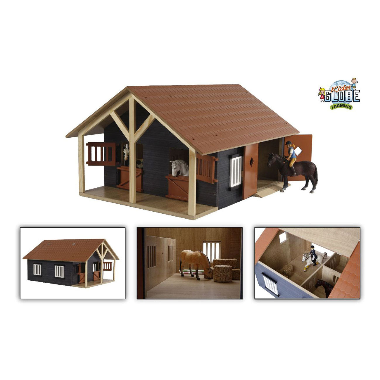 Kids Globe Globe Paardenstal met 2 Boxen en Berging, 1:24