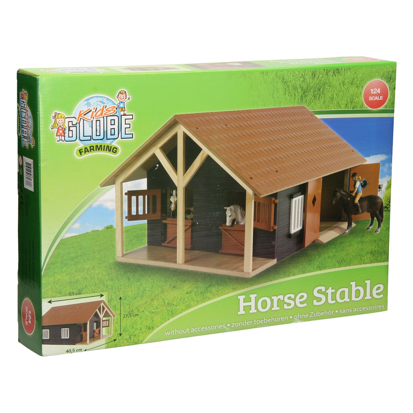 Kids Globe Globe Paardenstal met 2 Boxen en Berging, 1:24