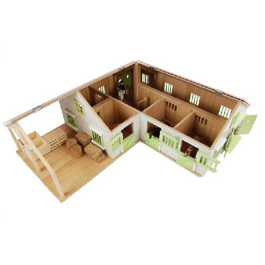 Kids globe paardenhoekstal met 3 boxen en berging 1:24 68x77x27cm roze (exclusief accessoires)