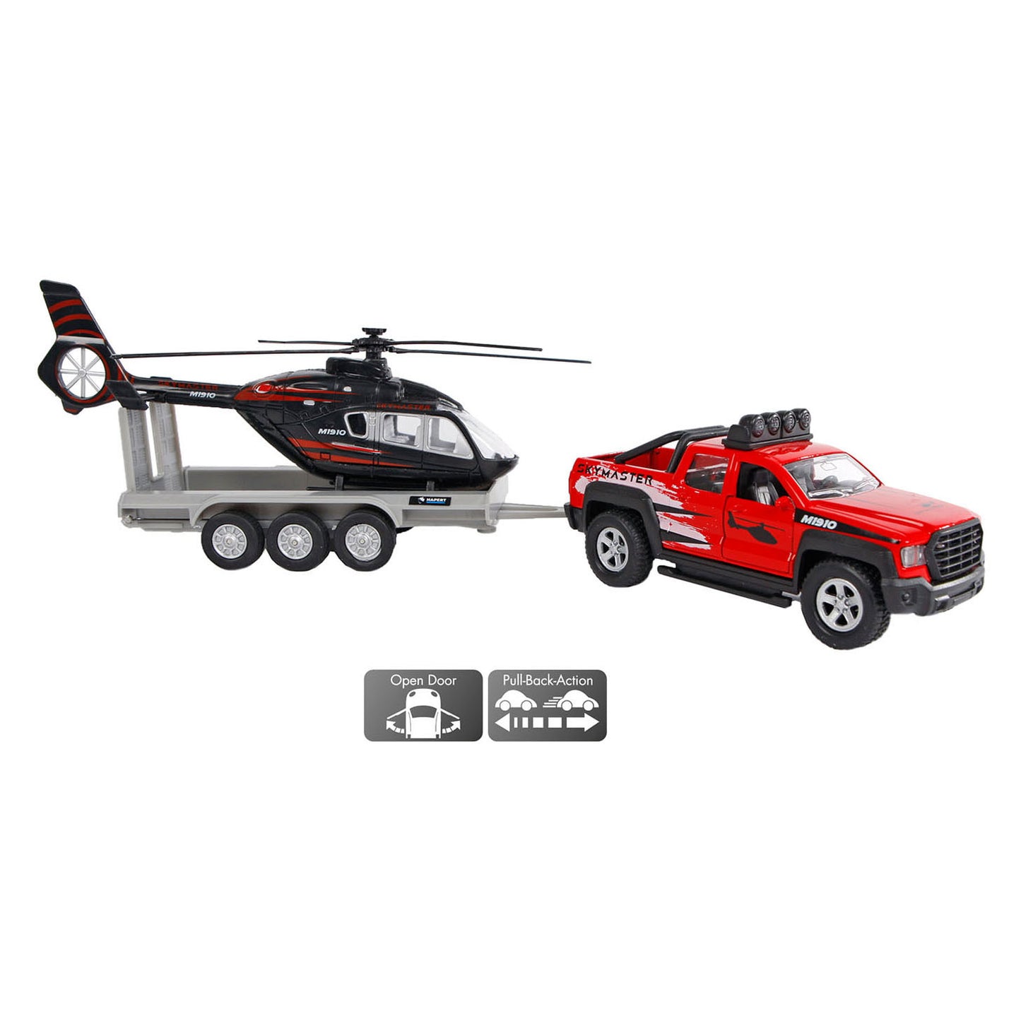 Kids globe terreinwagen met helikopter trailer