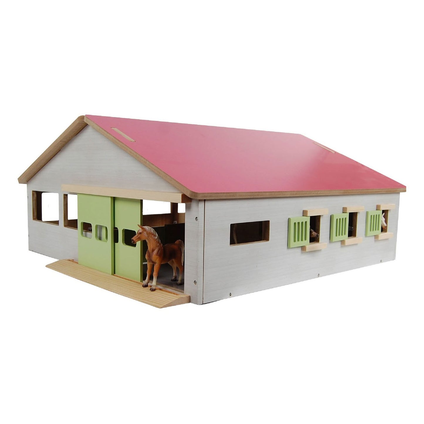 Kids globe paardenstal met 3 boxen en binnenbak 62,5x54x25cm 1:32 roze