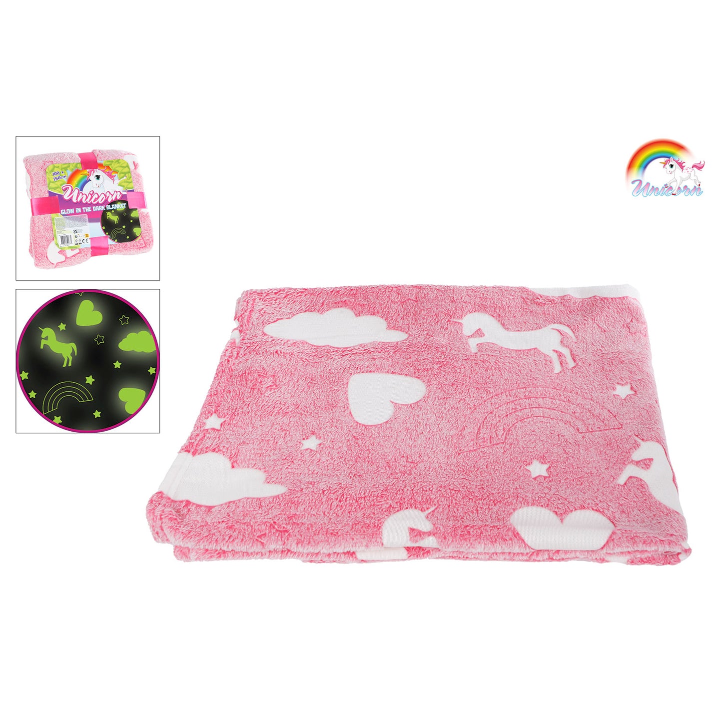 Glow in the dark deken unicorn, 100x150cm