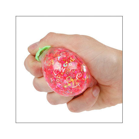 Glitter aardbei knijpbal, 6cm
