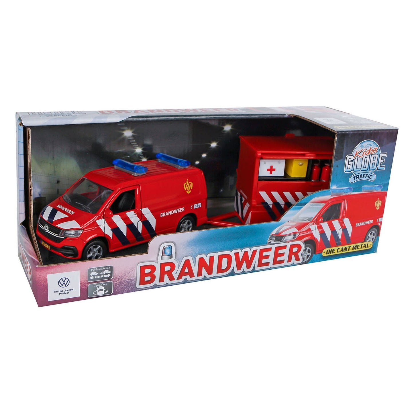 Kids Globe Globe VW Transporter Brandweer met Aanhangwagen