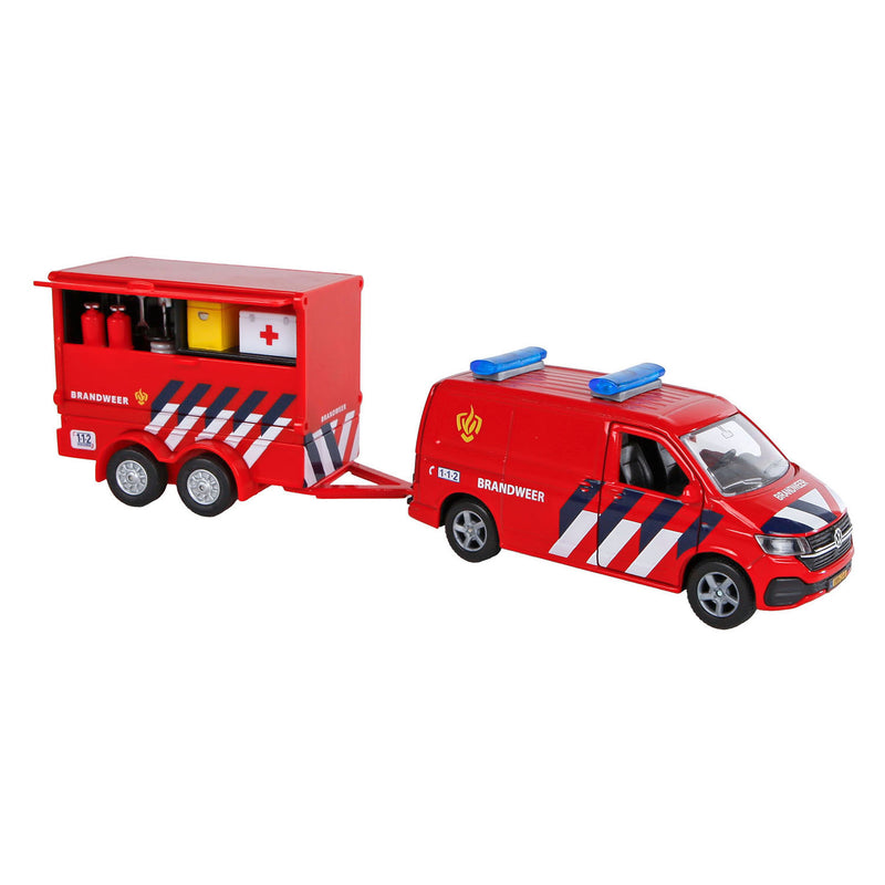 Kids globe vw transporter brandweer met aanhangwagen