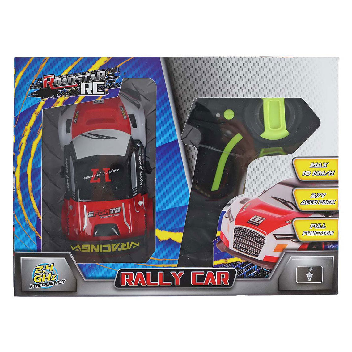 Rc roadstar rc bestuurbare rally auto met licht 2.4ghz rood, 13cm