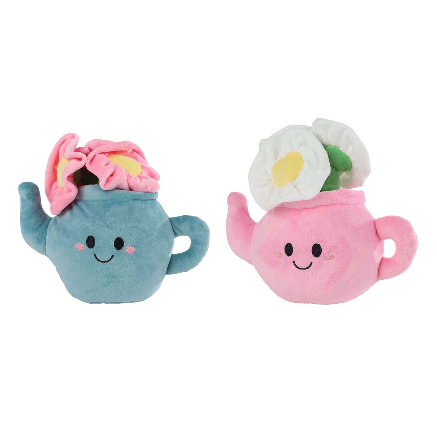 Take me home knuffel plant pluche - theepot met bloemen, 18cm
