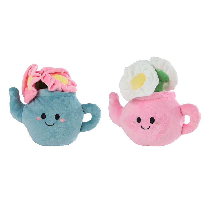 Take me home knuffel plant pluche - theepot met bloemen, 18cm