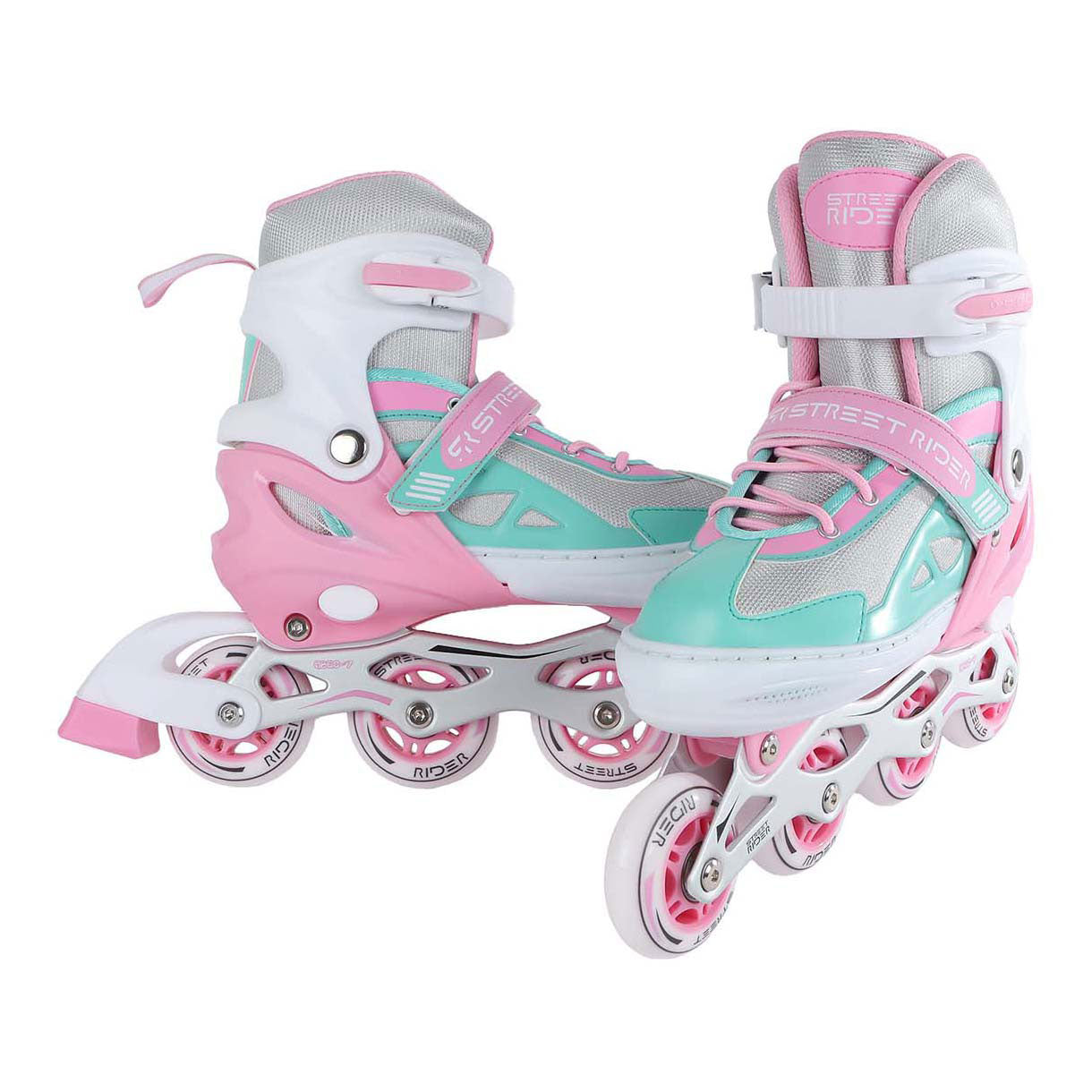 Street rider inline skeelers roze groen verstelbaar, maat 37-40