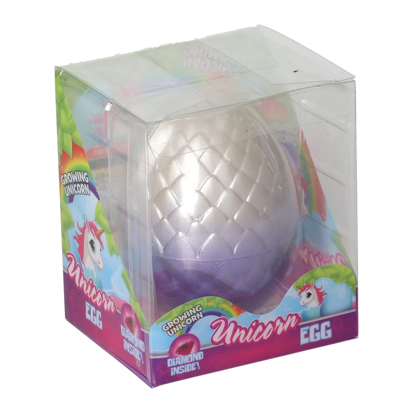 Unicorn ei met groeiende eenhoorn en diamant 8cm 6 assorti