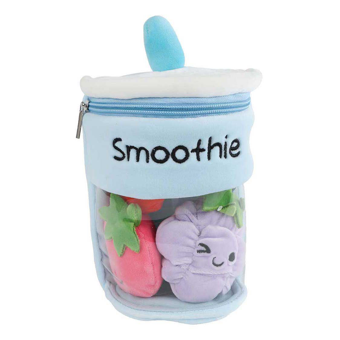 Fluffy menu pluche smoothie met 3 stuks fruit 25cm 3 assorti