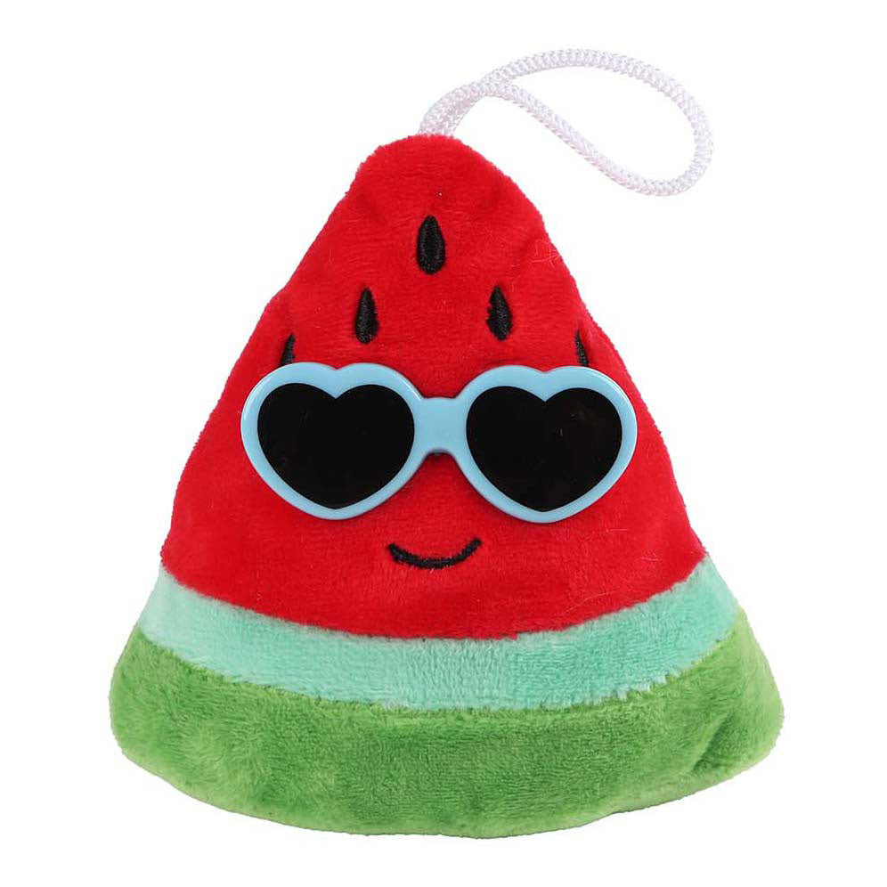 Fluffy menu pluchen fruit met zonnebril - 6cm