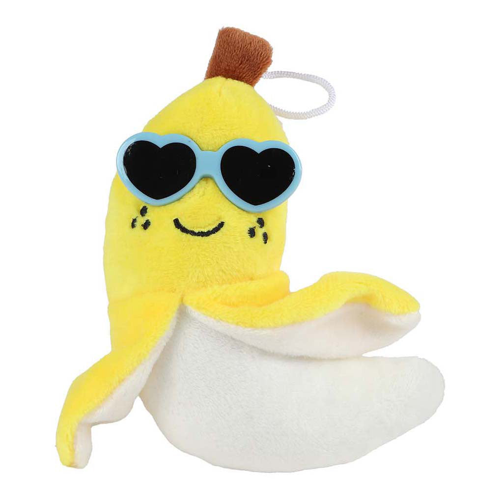 Fluffy menu pluchen fruit met zonnebril - 6cm