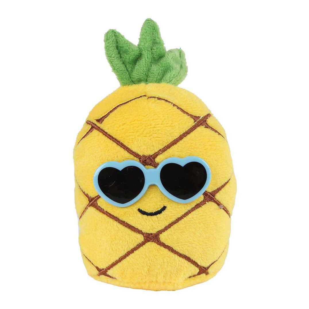 Fluffy menu pluchen fruit met zonnebril - 6cm