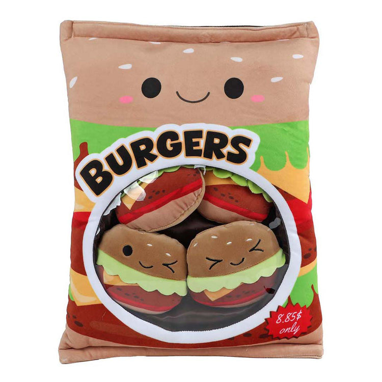 Fluffy menu zak met 4 hamburgers pluche - 40cm