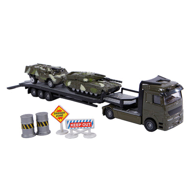 2-play die-cast vrachtwagen transporter met tanks, 24cm