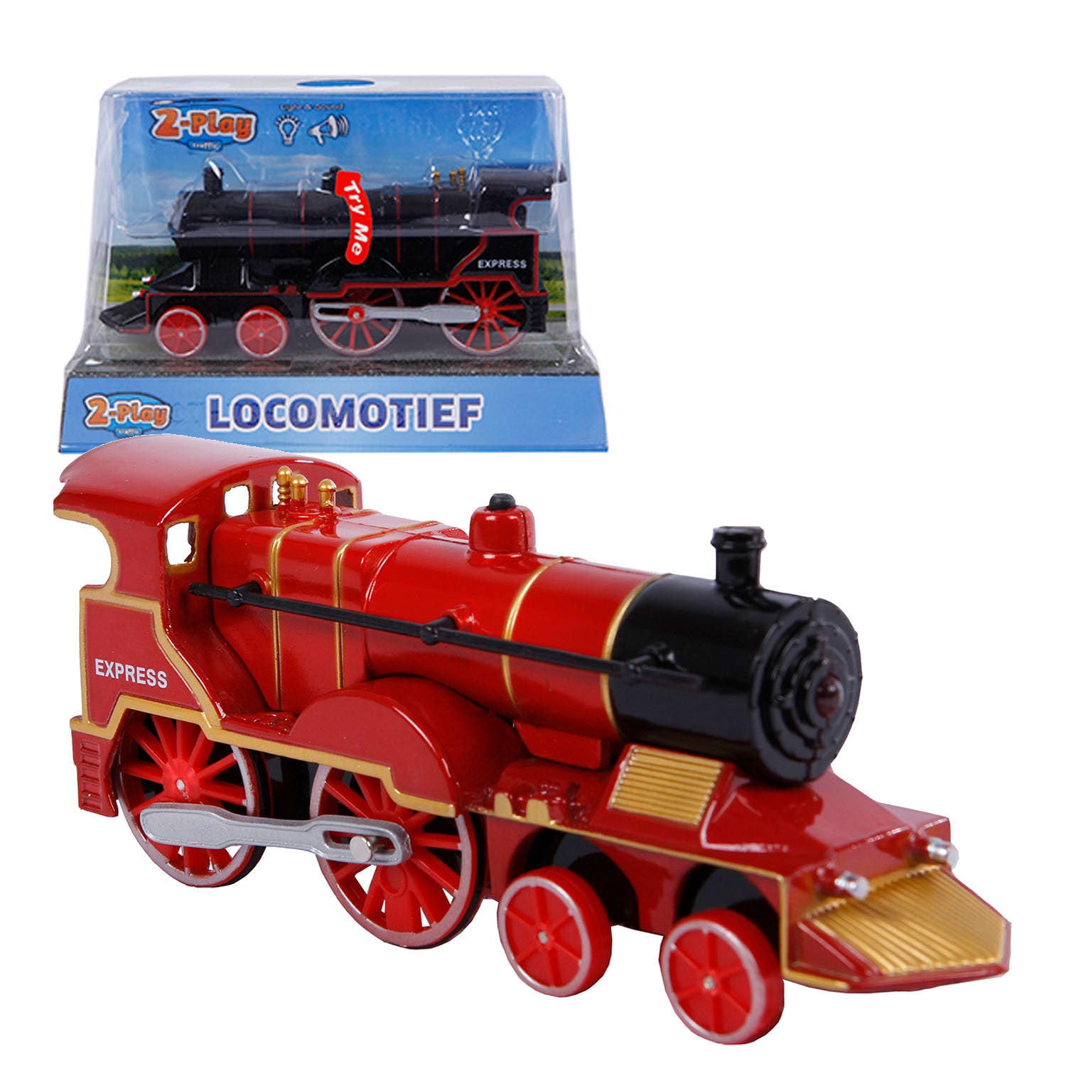 2-play locomotief met licht en geluid pull-back 14 cm zwart