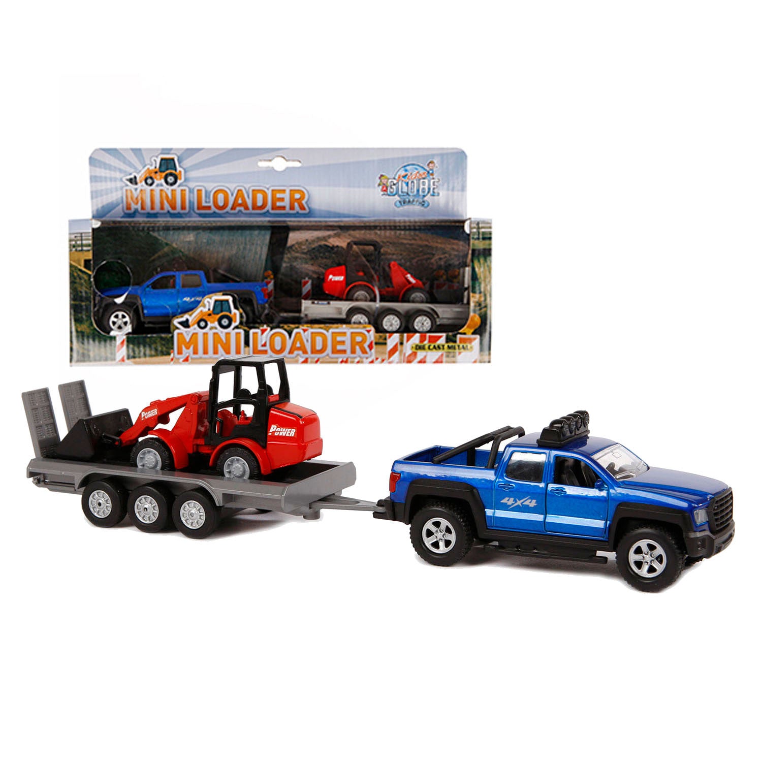 Kids globe terreinwagen met aanhanger en shovel, 30cm