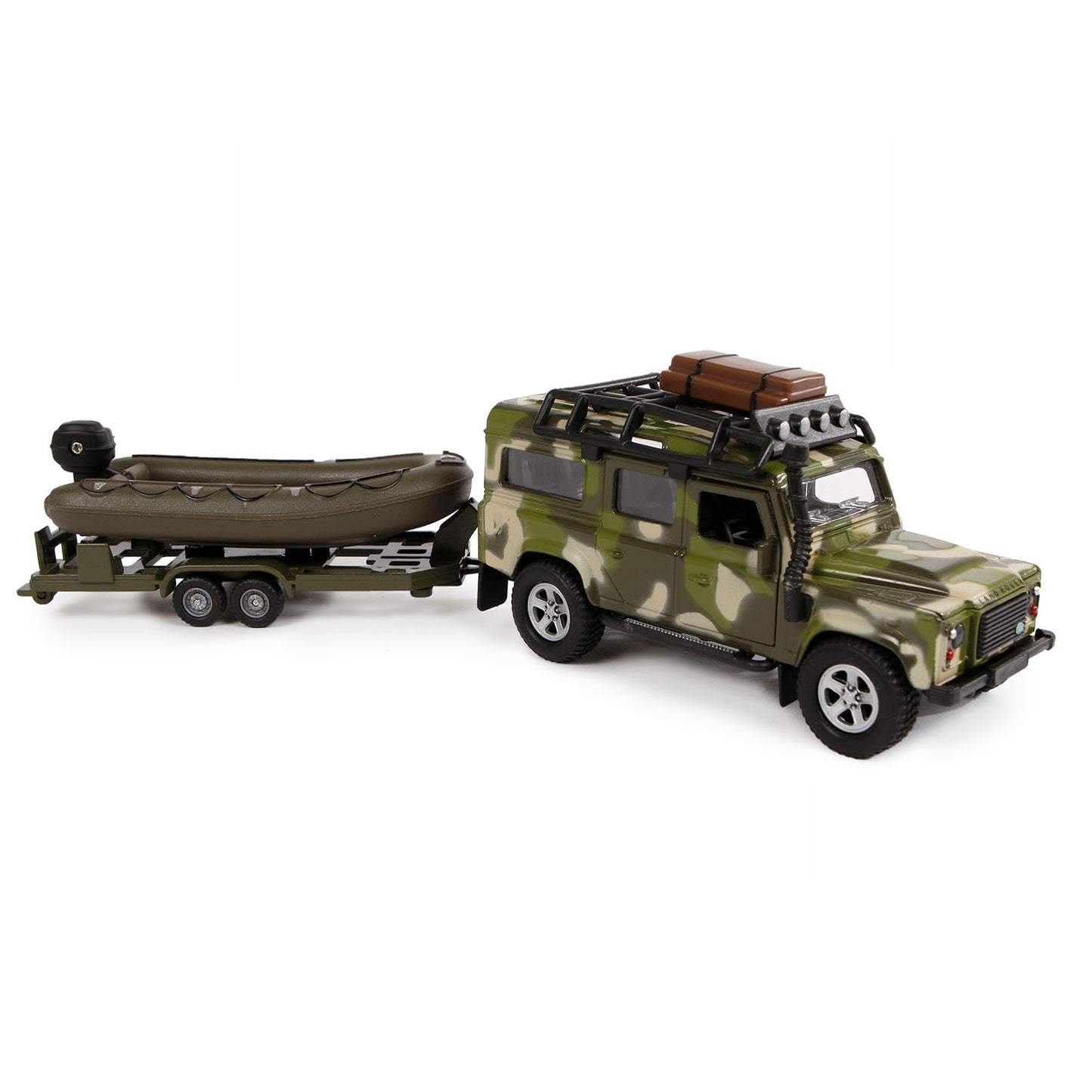 Kids Globe Die-cast Land Rover met Aanhanger en Boot Leger