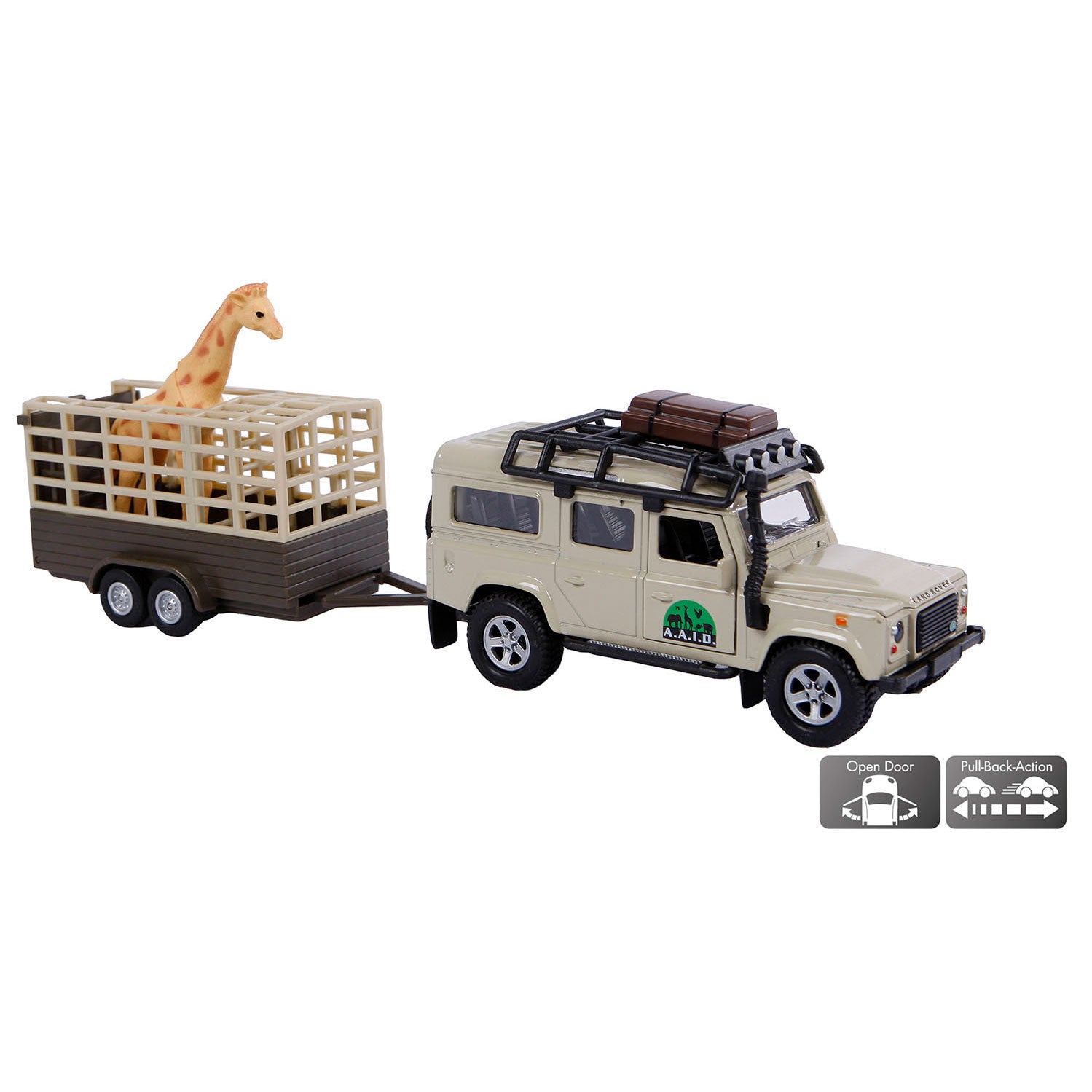 Kids globe landrover defender+giraffe trailer