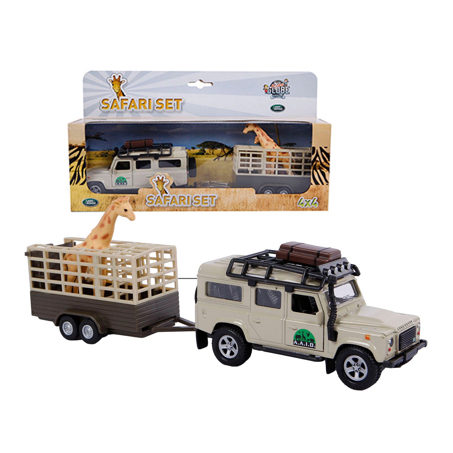 Kids globe landrover defender+giraffe trailer