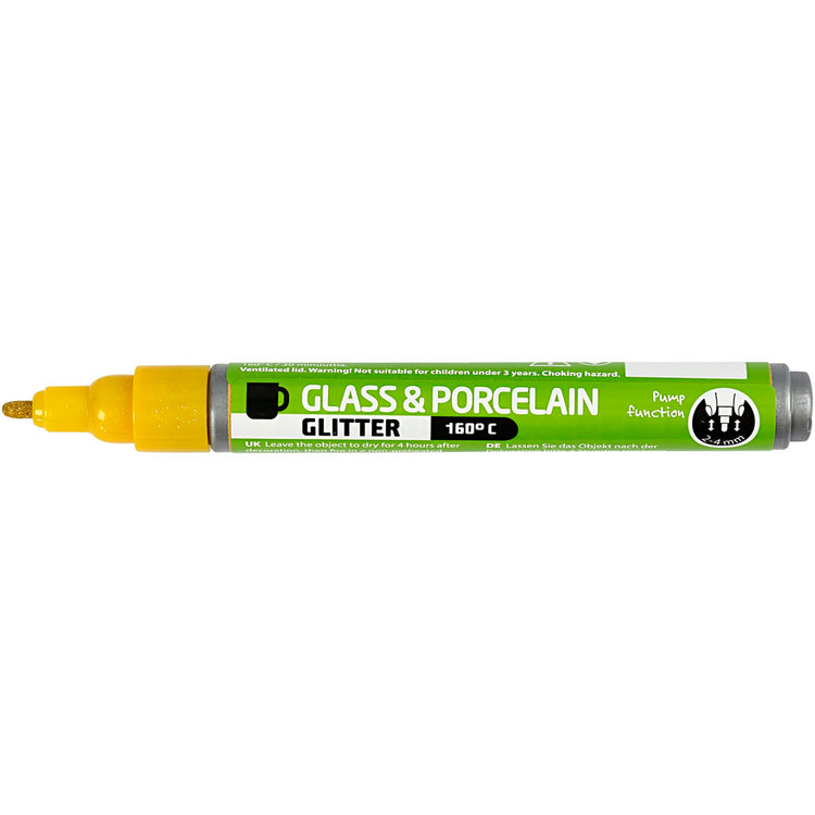 Creativ company http: www.cchobby.nl glas-porseleinstiften-glitter-lijndikte-2-4-mm-semi-dekkend-geel-1-stuk
